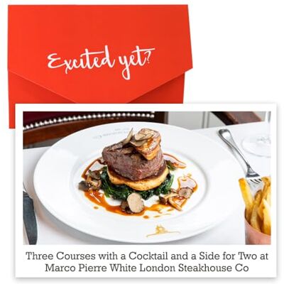 Red Letter Days Three Course Meal with a Cocktail and a Side for Two at Marco Pierre White London Steakhouse Co, Foodie Dining Gift Experience Red Letter Days Three Course Meal with a Cocktail and a Side for Two at Marco Pierre White London Steakhouse Co, Foodie Dining Gift Experience