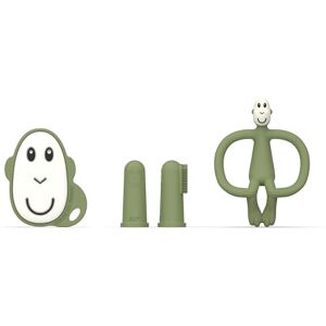 Matchstick Monkey , Antimicrobial Teething Starter Set 1 Flat Face Teether, 1 Animal Teether, 2 Silicone Finger Toothbrushes, 3 Months Old+, Olive Matchstick Monkey , Antimicrobial Teething Starter Set 1 Flat Face Teether, 1 Animal Teether, 2 Silicone Finger Toothbrushes, 3 Months Old+, Olive