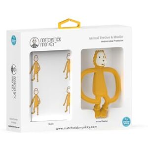 Matchstick Monkey , Antimicrobial Teether & Muslin Gift Set 1 Animal Teether, 1 Soft 100% Organic Cotton Muslin, Ludo Lion Matchstick Monkey , Antimicrobial Teether & Muslin Gift Set 1 Animal Teether, 1 Soft 100% Organic Cotton Muslin, Ludo Lion
