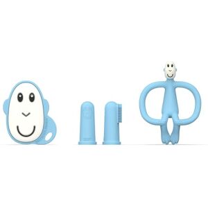 Matchstick Monkey , Antimicrobial Teething Starter Set 1 Flat Face Teether, 1 Animal Teether, 2 Silicone Finger Toothbrushes, 3 Months Old+, Light Blue Monkey Matchstick Monkey , Antimicrobial Teething Starter Set 1 Flat Face Teether, 1 Animal Teether, 2 Silicone Finger Toothbrushes, 3 Months Old+, Light Blue Monkey
