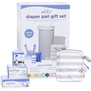 Ubbi Nappy Changing Value Set, Odour Locking Modern Design Set Includes Grey Diaper Pail, Nappy Sacks, Odour Absorbing Gel, Travel Changing Mat and Nappy Bin Waste Bags Ubbi Nappy Changing Value Set, Odour Locking Modern Design Set Includes Grey Diaper Pail, Nappy Sacks, Odour Absorbing Gel, Travel Changing Mat and Nappy Bin Waste Bags