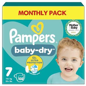 Pampers Baby-Dry Size 7, 132 Nappies, 15kg+, Monthly Pack, Up to a 100% Leak-Free & Comfortable Night Pampers Baby-Dry Size 7, 132 Nappies, 15kg+, Monthly Pack, Up to a 100% Leak-Free & Comfortable Night