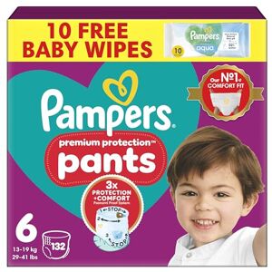Pampers Premium Protection Nappy Pants Size 6, 132 Nappies, 13kg-19kg, Monthly Pack + Harmonie Aqua Baby Wipes 1 pack of 10 Wipes Pampers Premium Protection Nappy Pants Size 6, 132 Nappies, 13kg-19kg, Monthly Pack + Harmonie Aqua Baby Wipes 1 pack of 10 Wipes
