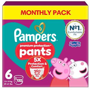 Pampers Premium Protection Nappy Pants Size 6, 132 Nappies, 13kg-19kg, Monthly Pack + Harmonie Aqua Baby Wipes 1 pack of 10 Wipes Pampers Premium Protection Nappy Pants Size 6, 132 Nappies, 13kg-19kg, Monthly Pack + Harmonie Aqua Baby Wipes 1 pack of 10 Wipes