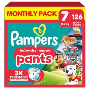 Pampers Baby-Dry Nappy Pants Paw Patrol Edition Size 7, 126 Nappies, 15kg+, Monthly Pack, With Our 360° Pants Fit To Help Prevent Leaks Pampers Baby-Dry Nappy Pants Paw Patrol Edition Size 7, 126 Nappies, 15kg+, Monthly Pack, With Our 360° Pants Fit To Help Prevent Leaks