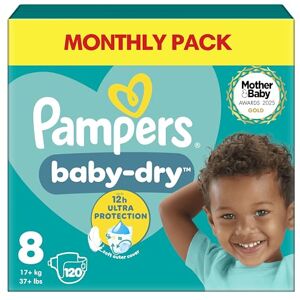 Pampers Baby-Dry Size 8, 120 Nappies, 17kg+, Monthly Pack, Up to a 100% Leak-Free & Comfortable Night- Pampers Baby-Dry Size 8, 120 Nappies, 17kg+, Monthly Pack, Up to a 100% Leak-Free & Comfortable Night-