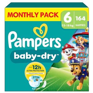 Pampers Baby-Dry Paw Patrol Edition Size 6, 164 Nappies, 13kg-18kg, Monthly Pack, Up to a 100% Leak-Free & Comfortable Night Pampers Baby-Dry Paw Patrol Edition Size 6, 164 Nappies, 13kg-18kg, Monthly Pack, Up to a 100% Leak-Free & Comfortable Night