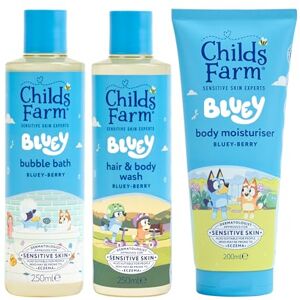 Childs Farm Bluey Regime Bundle Bluey-Berry Bubble Bath (250ml), Hair & Body Wash (250ml) and Body Moisturiser (200ml) Suitable for Newborns, Kids & Adults with Sensitive, Dry Skin Childs Farm Bluey Regime Bundle Bluey-Berry Bubble Bath (250ml), Hair & Body Wash (250ml) and Body Moisturiser (200ml) Suitable for Newborns, Kids & Adults with Sensitive, Dry Skin