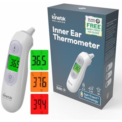 Kinetik Medical Kinetik Wellbeing Inner Ear Thermometer – Colour Coded Body Temperature Thermometer for Adults, Kids, Baby Age-Exact Fever Alert, 1 Second Infa-Red Reading Digital Medical Device Used by the NHS Kinetik Medical Kinetik Wellbeing Inner Ear Thermometer – Colour Coded Body Temperature Thermometer for Adults, Kids, Baby Age-Exact Fever Alert, 1 Second Infa-Red Reading Digital Medical Device Used by the NHS