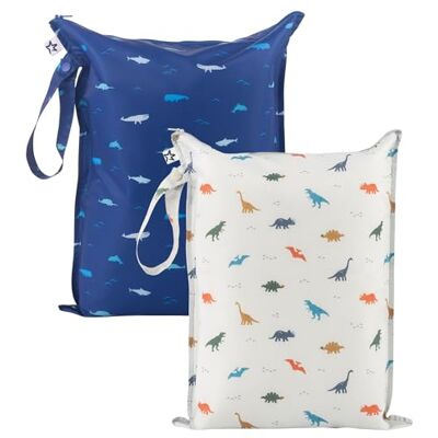 Tiny Twinkle Waterproof Wet Bag 2-Pack Reusable Baby Travel Bag Ideal for Wet Swimwear, Baby Clothes, & Diapers (Dinosaur, Ocean Life) Tiny Twinkle Waterproof Wet Bag 2-Pack Reusable Baby Travel Bag Ideal for Wet Swimwear, Baby Clothes, & Diapers (Dinosaur, Ocean Life)