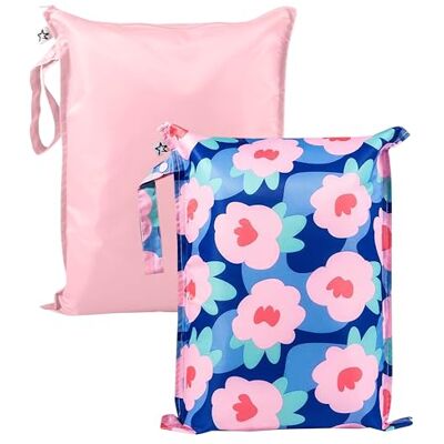 Tiny Twinkle Waterproof Wet Bag 2-Pack Reusable Baby Travel Bag Ideal for Wet Swimwear, Baby Clothes, & Diapers (Blue Floral Pattern) Tiny Twinkle Waterproof Wet Bag 2-Pack Reusable Baby Travel Bag Ideal for Wet Swimwear, Baby Clothes, & Diapers (Blue Floral Pattern)
