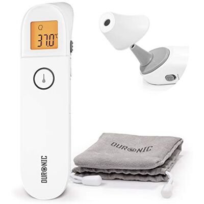 Duronic Ear and Forehead 3 in 1 Thermometer IRT3W Non-Contact Digital Infrared Medical Thermometer for Baby Child & Adult, Easy Operation, Instant Accurate Results, Grey Pouch Included Duronic Ear and Forehead 3 in 1 Thermometer IRT3W Non-Contact Digital Infrared Medical Thermometer for Baby Child & Adult, Easy Operation, Instant Accurate Results, Grey Pouch Included