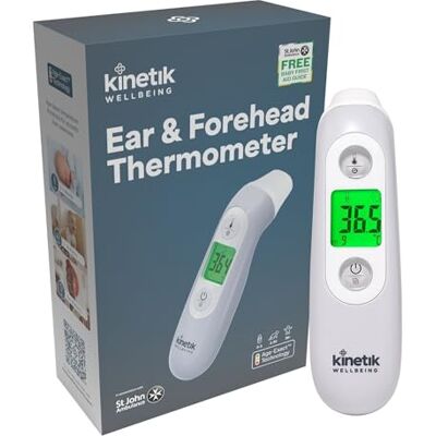 Kinetik Medical Kinetik Wellbeing Inner Ear & Forehead Thermometer, Age-Exact Fever Alert Body Temperature for Adults, Kids & Baby, 3 Colour, 1 Second Read, Digital Medical Device Kinetik Medical Kinetik Wellbeing Inner Ear & Forehead Thermometer, Age-Exact Fever Alert Body Temperature for Adults, Kids & Baby, 3 Colour, 1 Second Read, Digital Medical Device