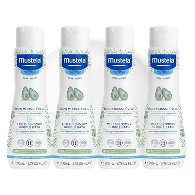 Mustela Multi-Sensory Bubble Bath 200ml -Pack of 4 Gentle Foaming Bath for Babies & Children Tear-Free, Hypoallergenic, Soothing Formula for Sensitive Skin Dermatologist Tested Mustela Multi-Sensory Bubble Bath 200ml -Pack of 4 Gentle Foaming Bath for Babies & Children Tear-Free, Hypoallergenic, Soothing Formula for Sensitive Skin Dermatologist Tested