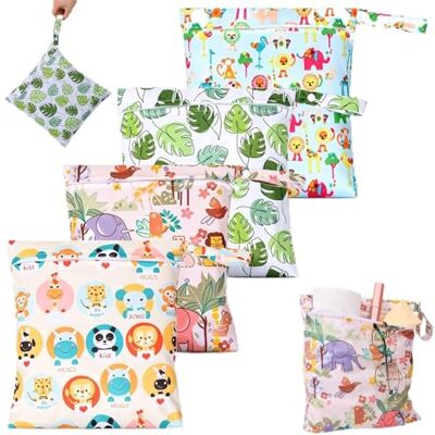 QINGLANG 4Pcs Wet Bag Waterproof Wet Dry Bags Reusable Washable Cloth Diaper Bags Nappy Bag Organiser Pouch with Zipper & Snap Lanyard for Baby Items, Wets Clothes, Swimming, Gym, Travel & Daycare(Style 1) QINGLANG 4Pcs Wet Bag Waterproof Wet Dry Bags Reusable Washable Cloth Diaper Bags Nappy Bag Organiser Pouch with Zipper & Snap Lanyard for Baby Items, Wets Clothes, Swimming, Gym, Travel & Daycare(Style 1)