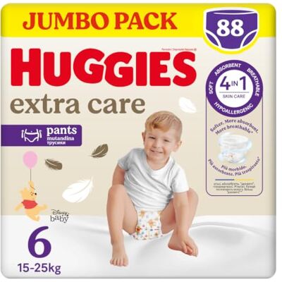 HUGGIES Extra Care Nappy Panties Size 6 (16-30Kg), 4 Packs of 22 Nappies 4520 Gr- (Packaging May Vary) HUGGIES Extra Care Nappy Panties Size 6 (16-30Kg), 4 Packs of 22 Nappies 4520 Gr- (Packaging May Vary)