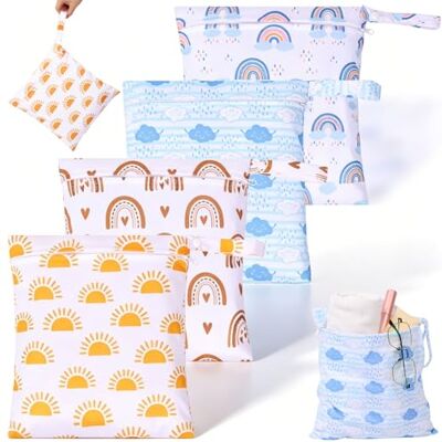 QINGLANG 4Pcs Wet Bag Waterproof Wet Dry Bags Reusable Washable Cloth Diaper Bags Nappy Bag Organiser Pouch with Zipper & Snap Lanyard for Baby Items, Wets Clothes, Swimming, Gym, Travel & Daycare(Style 2) QINGLANG 4Pcs Wet Bag Waterproof Wet Dry Bags Reusable Washable Cloth Diaper Bags Nappy Bag Organiser Pouch with Zipper & Snap Lanyard for Baby Items, Wets Clothes, Swimming, Gym, Travel & Daycare(Style 2)