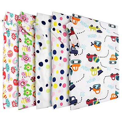 Yuhtech Wet Dry Bag for Cloth Diapers, 5 Pack Waterproof Washable Reusable Wet Dry Bag Baby Nappy Organizer Bag Reusable Washable Cloth Diaper Bag Yuhtech Wet Dry Bag for Cloth Diapers, 5 Pack Waterproof Washable Reusable Wet Dry Bag Baby Nappy Organizer Bag Reusable Washable Cloth Diaper Bag