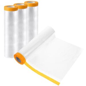 Woobroo 4 PCS Plastic Dust Sheet Roll, 2.4x20M Drop Film Masking Tape with Plastic Sheet, Transparent Pre-Taped Masking Film for Painting, Decorating, Furniture Covering Woobroo 4 PCS Plastic Dust Sheet Roll, 2.4x20M Drop Film Masking Tape with Plastic Sheet, Transparent Pre-Taped Masking Film for Painting, Decorating, Furniture Covering