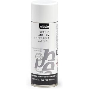 PEBEO Anti-UV Varnish Auxiliary for Oil, Acrylic, Gouache, Watercolour, Ink and Pastel Paints Clear Varnish Satin Finish Multiple Uses 200ml Spray PEBEO Anti-UV Varnish Auxiliary for Oil, Acrylic, Gouache, Watercolour, Ink and Pastel Paints Clear Varnish Satin Finish Multiple Uses 200ml Spray