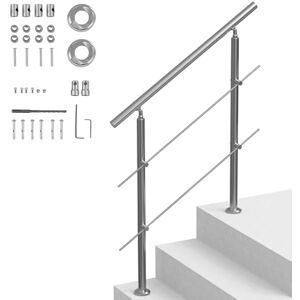 VEVOR Handrails for Outdoor Steps, 39.4 in Length 2 Crossbars Stair Hand Rail Kit, Transitional Stainless Steel Railings w/Installation Kit, Double-Column Staircase Handrails for Seniors,Porch & Deck VEVOR Handrails for Outdoor Steps, 39.4 in Length 2 Crossbars Stair Hand Rail Kit, Transitional Stainless Steel Railings w/Installation Kit, Double-Column Staircase Handrails for Seniors,Porch & Deck