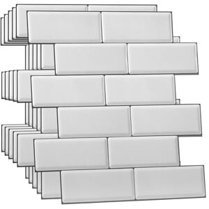 WALPLUS 3D Tile Stickers Peel and Stick Backsplash Splashback Decals Tile Transfer for Kitchen Bathroom Living Room Stick on Tile Waterproof White Metro 60 Sheets 30.5x15.4cm WALPLUS 3D Tile Stickers Peel and Stick Backsplash Splashback Decals Tile Transfer for Kitchen Bathroom Living Room Stick on Tile Waterproof White Metro 60 Sheets 30.5x15.4cm