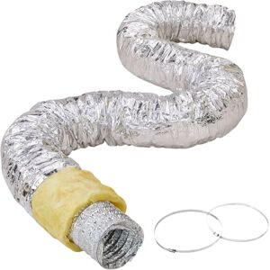 VEVOR Dryer Vent Hose, 127MM Insulated Flexible Duct 7.62M Long with 2 Duct Clamps, Heavy-Duty Three Layer Protection for HVAC Heating Cooling Ventilation and Exhaust, R-4.2 Flame Resistance Value VEVOR Dryer Vent Hose, 127MM Insulated Flexible Duct 7.62M Long with 2 Duct Clamps, Heavy-Duty Three Layer Protection for HVAC Heating Cooling Ventilation and Exhaust, R-4.2 Flame Resistance Value