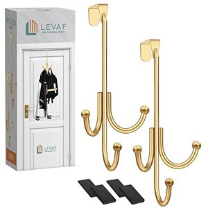 LEVAF 2-Pack Over The Door Hook with 3 Hang Heads & Snug Fit Pads- 2Pcs Heavy Duty Hooks for Hanging Coats, Towels, Caps & Wreath Elegant Matt Finish No Drill Hanger Organizer Gold LEVAF 2-Pack Over The Door Hook with 3 Hang Heads & Snug Fit Pads- 2Pcs Heavy Duty Hooks for Hanging Coats, Towels, Caps & Wreath Elegant Matt Finish No Drill Hanger Organizer Gold