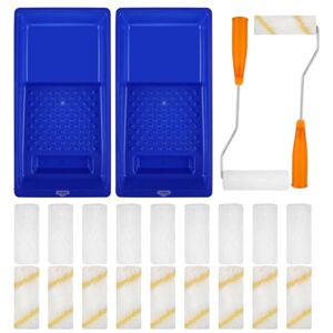 ASelected 24 Pieces Emulsion Paint Roller Set, Small Paint Roller 4 Inch Includes a Paint Tray, Mini Rollers, Sleeves for DIY Painting with Emulsion Paints on Walls, Ceilings ASelected 24 Pieces Emulsion Paint Roller Set, Small Paint Roller 4 Inch Includes a Paint Tray, Mini Rollers, Sleeves for DIY Painting with Emulsion Paints on Walls, Ceilings