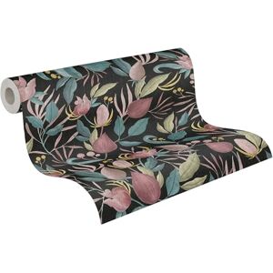 A.S. Création Livingwalls Non-Woven Wallpaper with Flowers and Leaves in Black, Blue, Pink, Yellow and Green Floral Wallpaper 10.05m x 0.53m by Cosmopolitan 790622 A.S. Création Livingwalls Non-Woven Wallpaper with Flowers and Leaves in Black, Blue, Pink, Yellow and Green Floral Wallpaper 10.05m x 0.53m by Cosmopolitan 790622