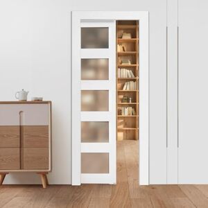 VEVOR Concealed Sliding Door, 765 x 2035 mm, 5 Tier Satin Glass Single Sliding Door with Hardware Kit, Waterproof Surface for Bedroom, Kitchen VEVOR Concealed Sliding Door, 765 x 2035 mm, 5 Tier Satin Glass Single Sliding Door with Hardware Kit, Waterproof Surface for Bedroom, Kitchen