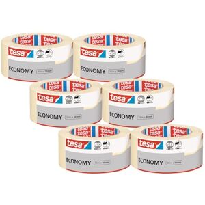 tesa UK Masking Tape ECONOMY EcoLogo Painters Tape, 4 Days Residue-Free Removal, Without Solvent Narrow, 6x 50 m x 50 mm, Clear tesa UK Masking Tape ECONOMY EcoLogo Painters Tape, 4 Days Residue-Free Removal, Without Solvent Narrow, 6x 50 m x 50 mm, Clear