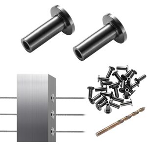 VEVOR 101 Pack T316 Stainless Steel Protector Sleeves for 3.2mm Wire Rope Cable Railing, DIY Balustrade T316 Marine Grade, Come with A Free Drill Bit, Black VEVOR 101 Pack T316 Stainless Steel Protector Sleeves for 3.2mm Wire Rope Cable Railing, DIY Balustrade T316 Marine Grade, Come with A Free Drill Bit, Black