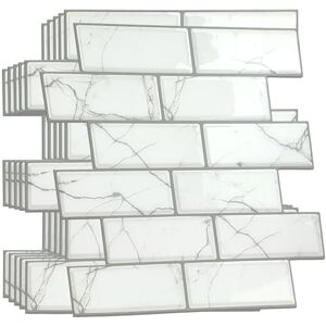 WALPLUS White Marble eclectric 3D Metro Sticker Tiles 30 x 15cm Premium Wall Splashbacks Mosaics, Self Adhesive, Glass Effect, Peel and Stick, Bathroom Decoration, DIY, Kitchen Décor WALPLUS White Marble eclectric 3D Metro Sticker Tiles 30 x 15cm Premium Wall Splashbacks Mosaics, Self Adhesive, Glass Effect, Peel and Stick, Bathroom Decoration, DIY, Kitchen Décor