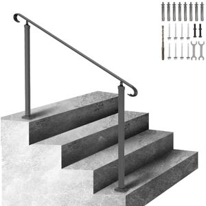 VEVOR Wrought Iron Handrail, Fit 2 or 3 Steps Outdoor Stair Railing, Adjustable Front Porch Hand Rail, Black Transitional Hand railings for Concrete Steps or Wooden Stairs with Installation Kit VEVOR Wrought Iron Handrail, Fit 2 or 3 Steps Outdoor Stair Railing, Adjustable Front Porch Hand Rail, Black Transitional Hand railings for Concrete Steps or Wooden Stairs with Installation Kit