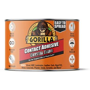 Gorilla Contact Adhesive, 250ml Tin Crystal Clear All Purpose Glue for Indoor & Outdoor Projects 100% Waterproof & No Run Formula Gorilla Contact Adhesive, 250ml Tin Crystal Clear All Purpose Glue for Indoor & Outdoor Projects 100% Waterproof & No Run Formula