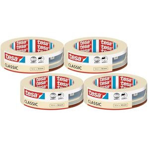 tesa UK tesa Masking Tape CLASSIC Painter's Tape for Masking During Painting Work Solvent-free, Removable without Residue 4x 50 m x 30 mm tesa UK tesa Masking Tape CLASSIC Painter's Tape for Masking During Painting Work Solvent-free, Removable without Residue 4x 50 m x 30 mm