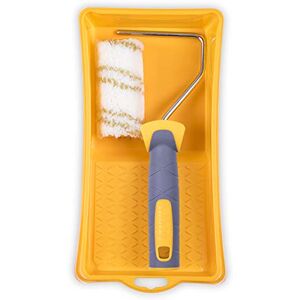 HARDY WORKING TOOLS A0180-56000 Paint Roller Set, Paint Tray and Paint Rollers Made of Polyester, Pile Height 12 mm, Length 10 cm, Diameter 30 mm, White/Yellow/Grey HARDY WORKING TOOLS A0180-56000 Paint Roller Set, Paint Tray and Paint Rollers Made of Polyester, Pile Height 12 mm, Length 10 cm, Diameter 30 mm, White/Yellow/Grey
