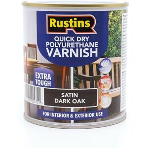 RUSTINS Quick Dry Poly Varnish Satin Dark Oak 500ml -Tough, Water-Based Clear Finish in Gloss, Matt or Satin; Durable Protection for Interior Wood, Furniture and Floors RUSTINS Quick Dry Poly Varnish Satin Dark Oak 500ml -Tough, Water-Based Clear Finish in Gloss, Matt or Satin; Durable Protection for Interior Wood, Furniture and Floors