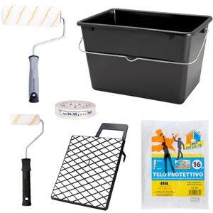 PENNELLIFICIO 2000 Kit 2 Rollers with Basin and Net for Draining Painting, Masking Tape and Protective Cover, Paint Set, Waterpaint, Smooth Walls, 14 L Bucket Made in Italy PENNELLIFICIO 2000 Kit 2 Rollers with Basin and Net for Draining Painting, Masking Tape and Protective Cover, Paint Set, Waterpaint, Smooth Walls, 14 L Bucket Made in Italy