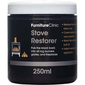 Furniture Clinic Stove Restorer Restores The Natural Matt Black Colour on Log Burners, Iron Grates, & Fireplaces. Works Like a Polish 250ml Furniture Clinic Stove Restorer Restores The Natural Matt Black Colour on Log Burners, Iron Grates, & Fireplaces. Works Like a Polish 250ml