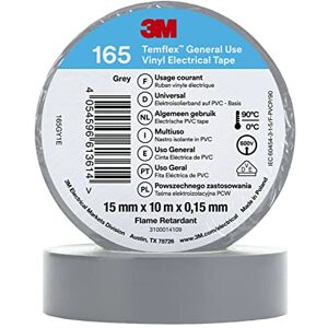 3M Temflex Vinyl Electrical Tape 165, Grey, 15 mm x 10 m, 100 Rolls/Case 3M Temflex Vinyl Electrical Tape 165, Grey, 15 mm x 10 m, 100 Rolls/Case