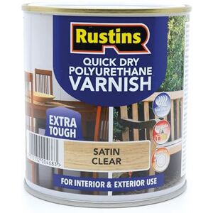 RUSTINS Quick Dry Poly Varnish Satin Clear 1ltr -Tough, Water-Based Clear Finish in Gloss, Matt or Satin; Durable Protection for Interior Wood, Furniture and Floors RUSTINS Quick Dry Poly Varnish Satin Clear 1ltr -Tough, Water-Based Clear Finish in Gloss, Matt or Satin; Durable Protection for Interior Wood, Furniture and Floors