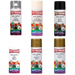 Tetrion Easy Spray Golds & Essential Finishes Spray Paints Multipack, 6x400ml – Golds, Clear Lacquer, Hi-Build White Primer, Matt Black & White For Metal, Wood, Ceramic & Plastic DIY & Craft Use Tetrion Easy Spray Golds & Essential Finishes Spray Paints Multipack, 6x400ml – Golds, Clear Lacquer, Hi-Build White Primer, Matt Black & White For Metal, Wood, Ceramic & Plastic DIY & Craft Use