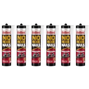 Unibond No More Nails Original, Heavy-Duty Mounting Adhesive, No Nails Strong Glue for Wood, Ceramic, Metal etc, White Instant Grab Adhesive, Pack of 6 (6 x 365g Cartridges) Unibond No More Nails Original, Heavy-Duty Mounting Adhesive, No Nails Strong Glue for Wood, Ceramic, Metal etc, White Instant Grab Adhesive, Pack of 6 (6 x 365g Cartridges)
