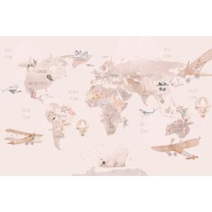 A.S. Création Wallpaper Mapamundi 3,75 m x 2,50 m WALLLOVE Nursery Wallpaper Geographical map Pink, Beige incl. Glue DD129592 A.S. Création Wallpaper Mapamundi 3,75 m x 2,50 m WALLLOVE Nursery Wallpaper Geographical map Pink, Beige incl. Glue DD129592