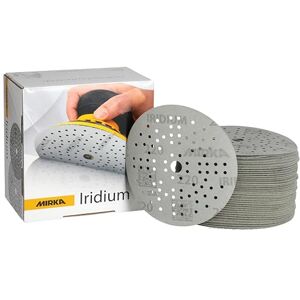 Mirka Iridium Premium Sandpaper Ø 125mm Grip 89-Hole, Grit 220, 100 pcs / For sanding of paint, putty, primer, wood, steel, mineral materials, plastic. Mirka Iridium Premium Sandpaper Ø 125mm Grip 89-Hole, Grit 220, 100 pcs / For sanding of paint, putty, primer, wood, steel, mineral materials, plastic.