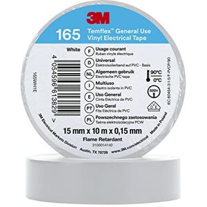 3M Temflex Vinyl Electrical Tape 165, White, 15 mm x 10 m, 100 Rolls/Case 3M Temflex Vinyl Electrical Tape 165, White, 15 mm x 10 m, 100 Rolls/Case