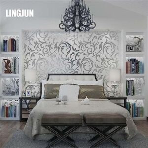 HANMERO Victorian Damask Embossed Textured Non Woven Flocking Wallpaper for Living Bedroom Tv Background, Beige with Hint Pink/Silver HANMERO Victorian Damask Embossed Textured Non Woven Flocking Wallpaper for Living Bedroom Tv Background, Beige with Hint Pink/Silver