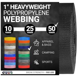 Strapworks Heavyweight Polypropylene Webbing Heavy Duty Poly Strapping for Outdoor DIY Gear Repair, 1 Inch x 50 Yards Black Strapworks Heavyweight Polypropylene Webbing Heavy Duty Poly Strapping for Outdoor DIY Gear Repair, 1 Inch x 50 Yards Black